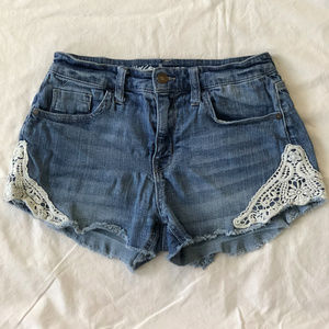 Mossimo High Rise Denim Shorts with Lace Side Trim